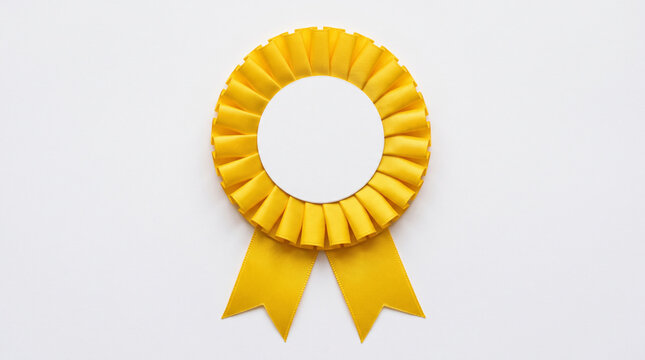 First Place yellow Award Rosette Badge with Empty White Circle for Custom Design