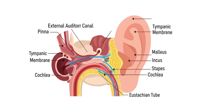 Human Ear Anatomy Medical Diagram.