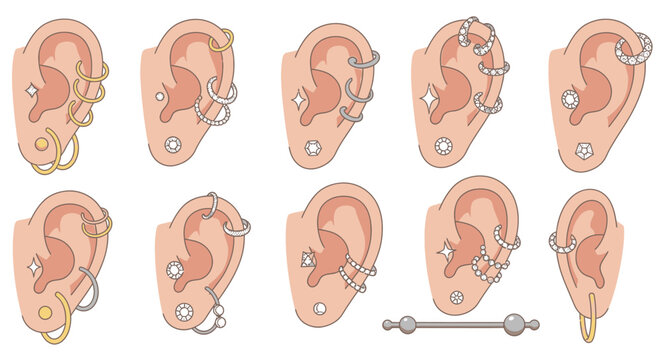 Various Ear Piercing Jewelry Options.