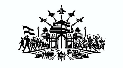 Obraz premium India Republic Day Parade: Jets, Soldiers, Dancers, and Gate