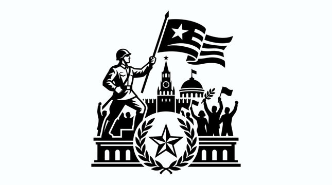 Revolutionary Soldier with Flag and Kremlin Building