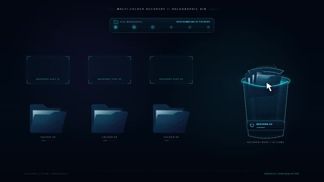 File manager multi folder recovery animation restoring deleted folders from trash bin