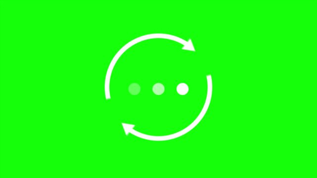 Blinking loading dots with update loop arrows animation pack, website preloader and data streaming concept compilation on green screen
