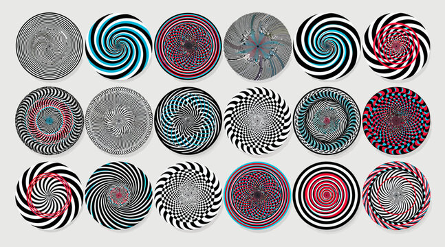 Abstract Circular Patterns: Illusionary Swirls and Optical Art Designs