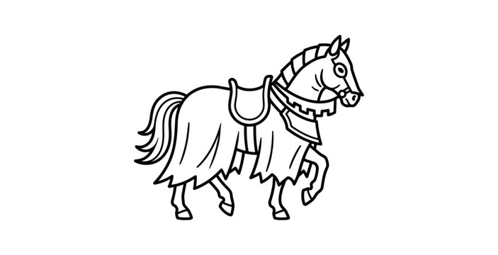 Medieval Warhorse Outline Vector Illustration