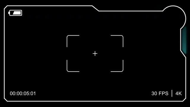 Camera recording overlay alpha channel interface in futuristic hud style for streaming. Screen recording frame in tech style with rec, timer, battery, data indicator for multimedia.