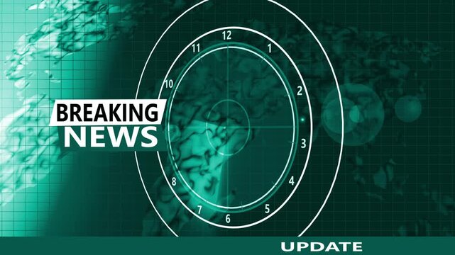 Breaking news and update banner with a world map clock graphic television style background animation