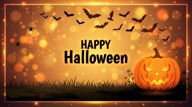 Happy halloween background with pumpkin bats and spooky decorations for festive celebrations