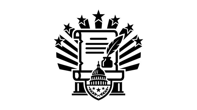 US Government Symbol: Scroll, Quill, Inkwell, Capitol Dome, Stars