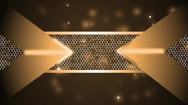 Abstract background with metallic arrow shapes honeycomb texture light glow and copy space animation
