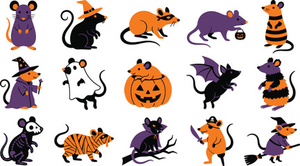 Obraz premium Halloween mice collection spooky rodent illustrations for festive designs