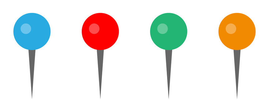 Set of Colorful Pushpin Icons Isolated on Transparent Background