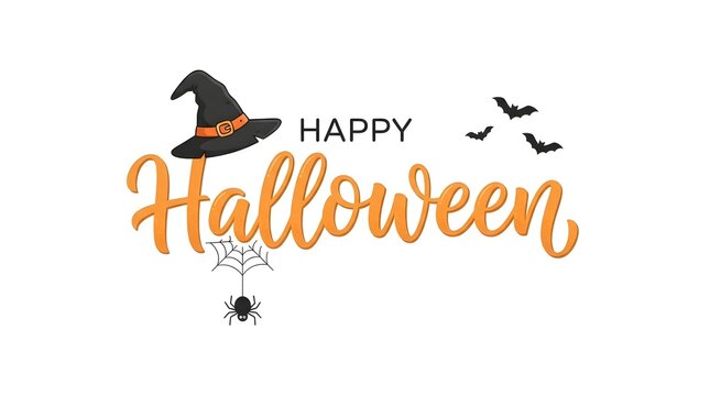 Happy halloween wishes with witch hat bats spider web and spooky decorations for a festive holiday