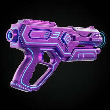 Futuristic Laser Pistol - Neon Purple Cyberpunk Weapon Design.