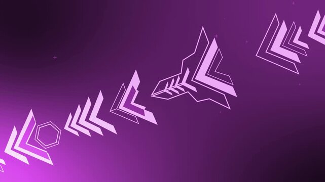 Abstract gradient background with glowing geometric arrows and chevron shapes moving diagonally across the frame animation