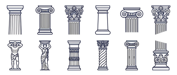 Obraz premium Collection of Classical Architectural Columns Line Art