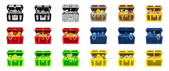 Collection of Colorful Treasure Chests Filled with Jewels © puat