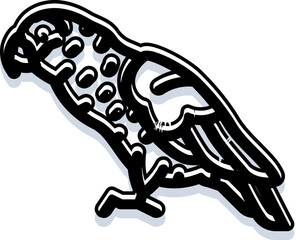 Fototapeta premium Parrot bird in a stylized black and white drawing style depicting a cute avian creature, featuring simple lines and an iconic shape, standing on a clean white background