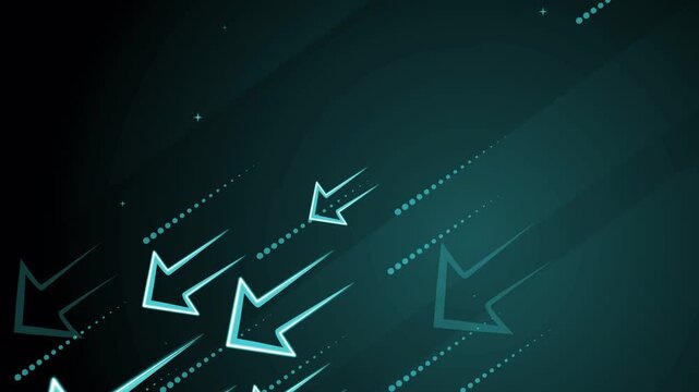 Dark abstract background with glowing arrows and dotted motion lines moving diagonally animation