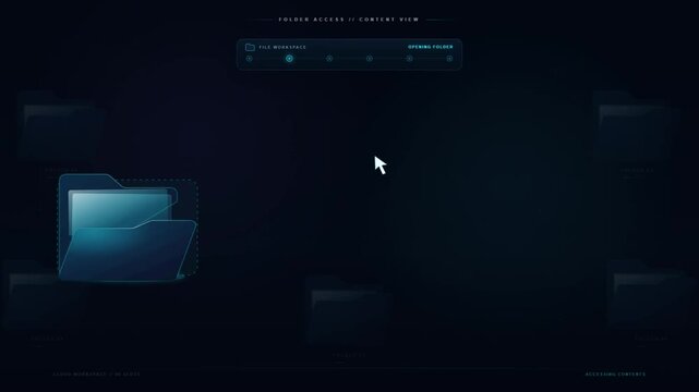 File manager folder open animation revealing project archive contents in content view panel