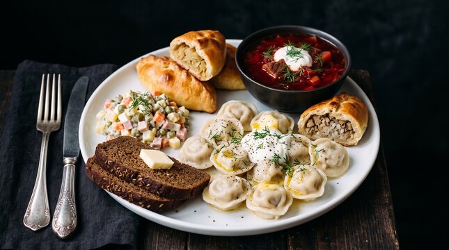 typical Russian food and side dishes