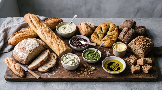 various types of bread and sauces from France