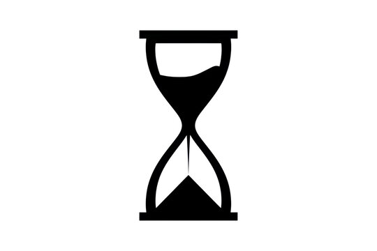 Simple black icon of an hourglass representing the passage of time and patience