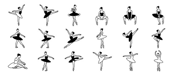 Ballet Dancers Poses Collection Line Art © puat