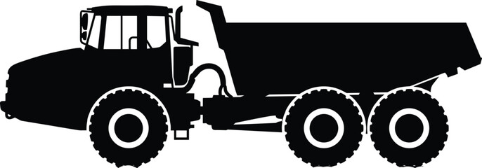 Black Articulated Dump Truck Silhouette Isolated on White Background for Heavy Machinery and Construction Designs © MstRupali
