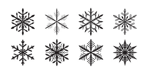 Winter snowflake collection with hand drawn organic texture for seasonal greeting cards and holiday designs. © Moni