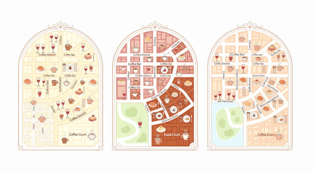 Whimsical City Maps: Cafes, Wine Bars, and Parks - Decorative Design