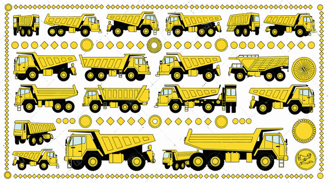 yellow dump trucks and construction vehicles pattern