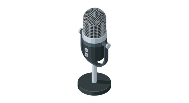 Retro silver mesh studio microphone on a circular black stand