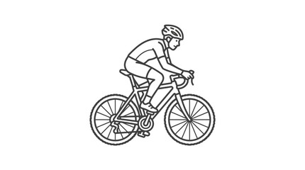 Obraz premium Dynamic Line Drawing of a Cyclist Riding a Road Bike with Helmet in Monochrome with high quality professional line art symbols for modern creative design and digital branding projects
