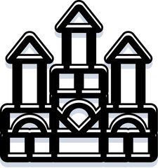 Obraz premium Illustrative castle icon featuring a simplified line art design with black outlines and white fill, creating a clean graphic for medieval architecture and fantasy themes