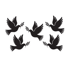 Fototapeta premium Bird Silhouettes Vector Set – Flying Pigeon Birds Black Silhouette Collection, Isolated EPS.