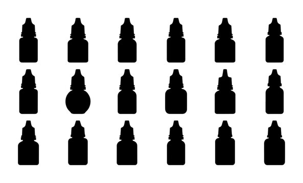 20 Dropper Bottle Icons, Pharmaceutical Packaging Silhouettes, Liquid Container Vector Set, Eye Drop and Medicine Vials
