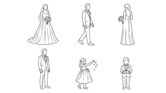 Set of architectural human scale figures in line art, various poses for 3d visualization, cad blocks, blueprint symbols, scale reference for