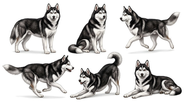 Husky Dog Poses Collection