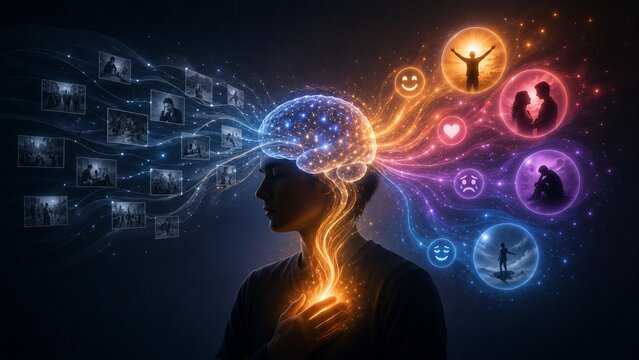 Conceptual Illustration of Emotional Intelligence, Mental Health, and the Connection Between Mind, Heart, and Memory