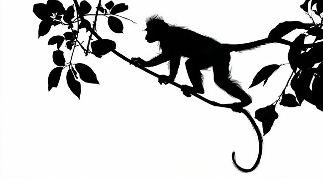 Monkey Silhouette Climbing Tree Branch