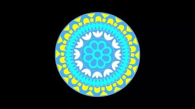 Blue Floral Mandala Loop Animation on Black Background