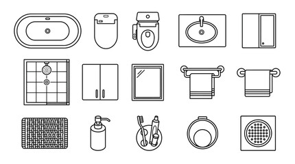 Fototapeta premium Minimalist bathroom furniture and sanitaryware line icon set