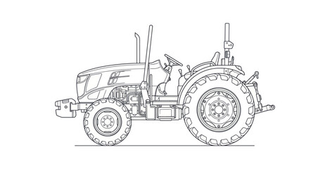 Farm Tractor Outline Vector Illustration © Indah