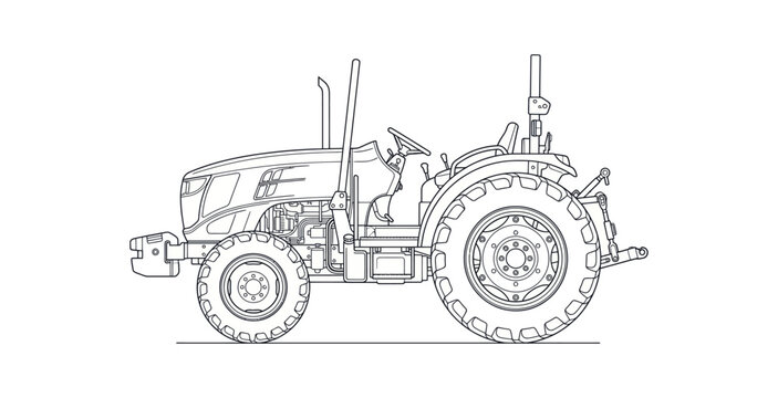 Farm Tractor Outline Vector Illustration