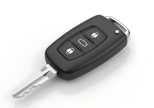 Modern black car key fob with remote control buttons for locking and unlocking vehicle doors