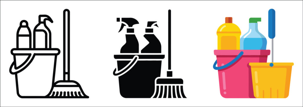Cleaning service multiple style icon set collection, modern icon pack representing janitorial work, hygiene maintenance, sanitation solutions, housekeeping tasks and professional home cleaning service