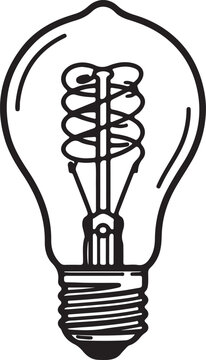 Vintage Edison Light Bulb Icon with Spiral Coiled Filament Line Art