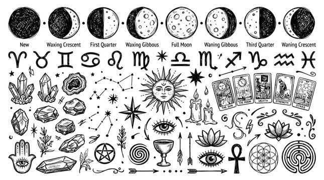 Astrology spiritual symbols and icons.