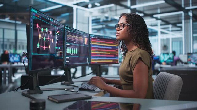 Cybersecurity Analyst Monitors Network Threats, Protecting Data